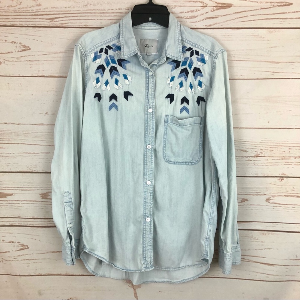 Rails Embroidered Geo Chambray Button Up Shirt